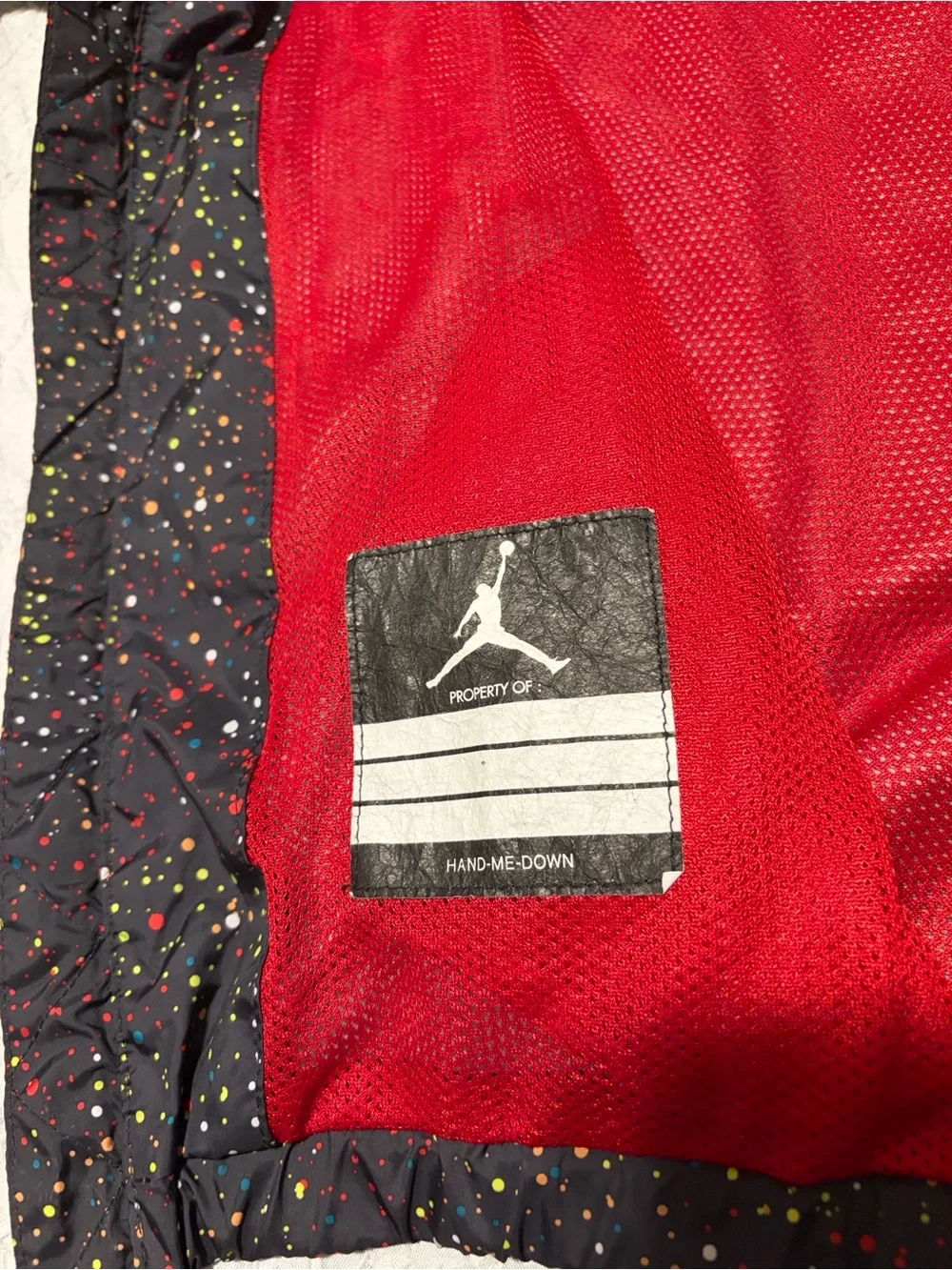 Jordan Black Hooded Raincoat with Red Lining and Multicolor Speckle
